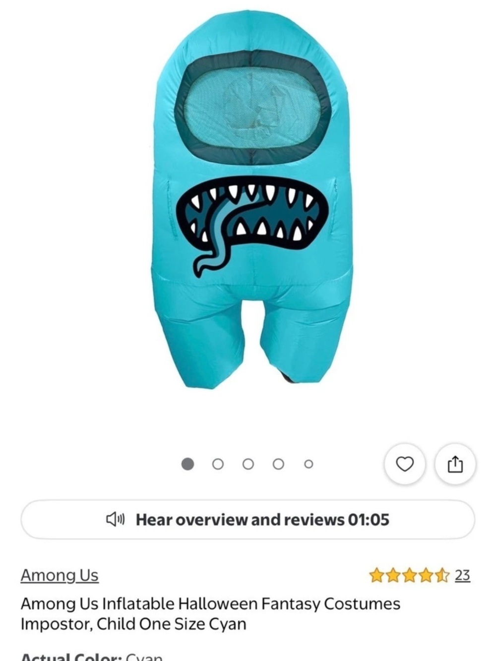 Among Us Inflatable Halloween Costume Impostor Child Cyan Blue